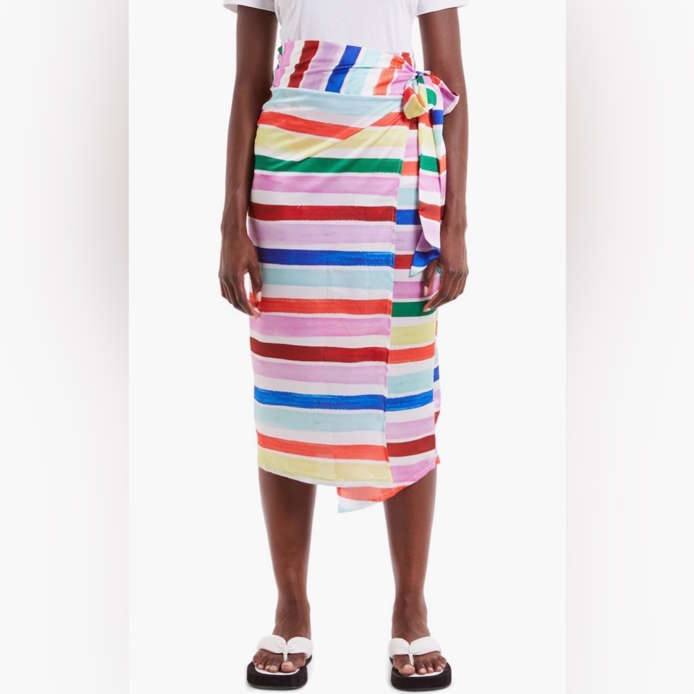 Never Fully Dressed Suki Striped Satin Wrap Skirt in Multi